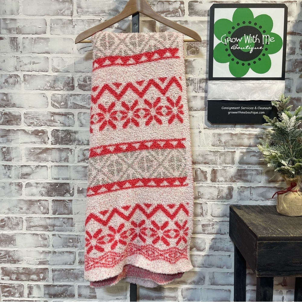 Fair isle Red and Gray snowflake Patterned Blanket